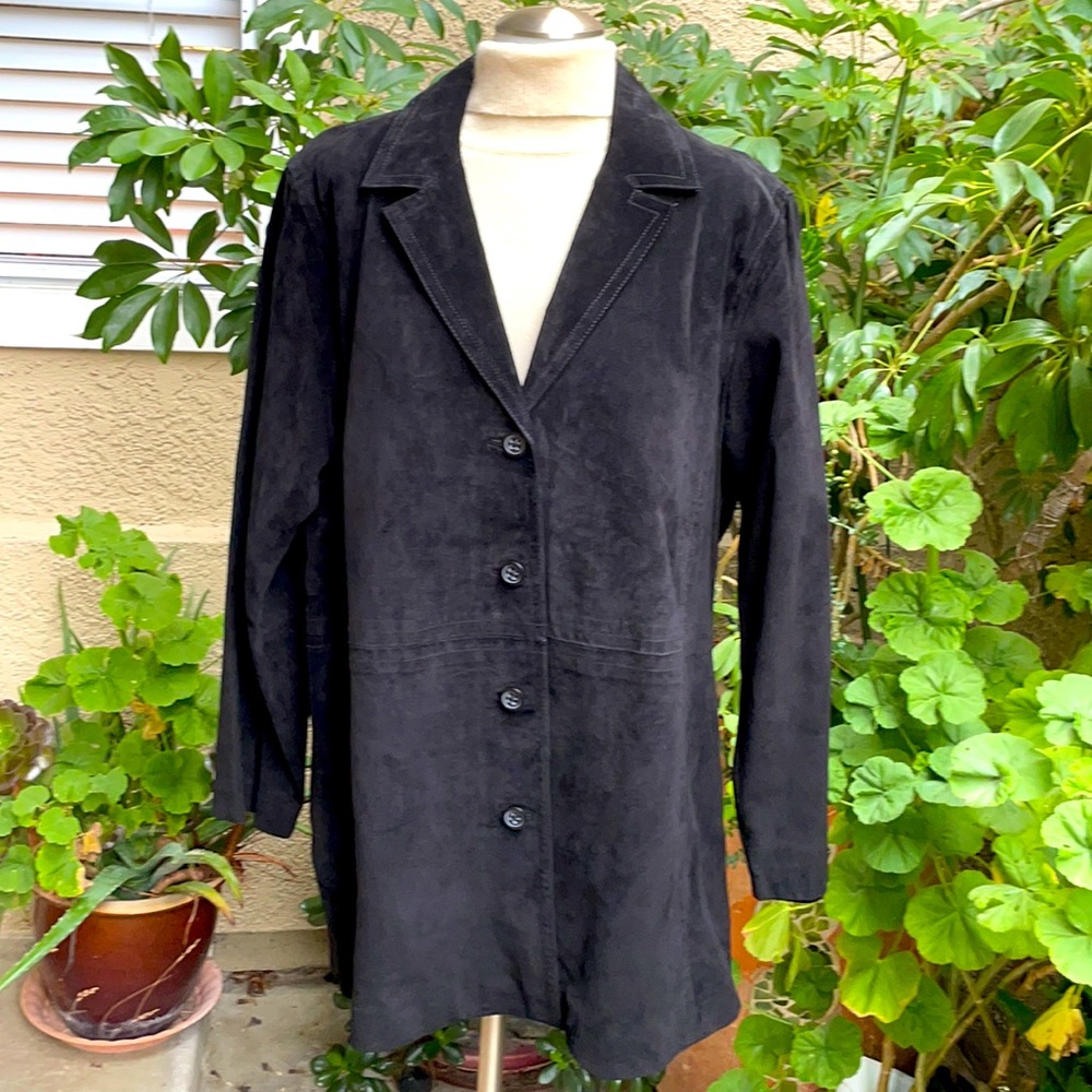 Vintage black Venezia suede leather coat with pockets